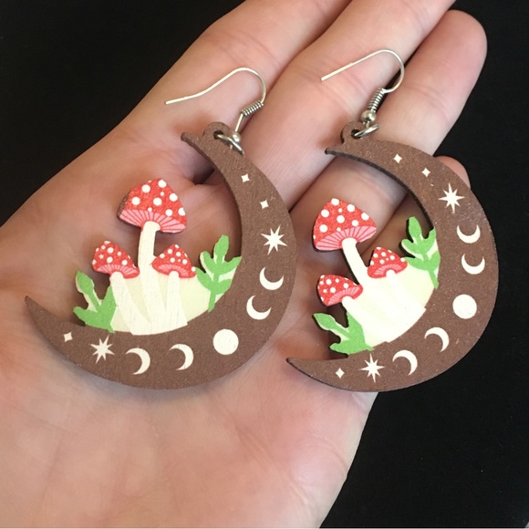 Half Moon Mushroom Earrings - Picture 1 of 8
